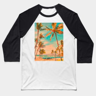 Vintage Hawaiian Beach Scene, Teal Baseball T-Shirt